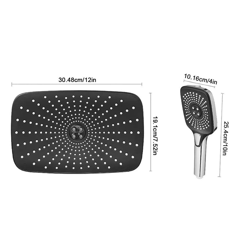 12 Inch Rainfall Rain Shower System Height/Angle Adjustable Hand Shower Head Shower Set with Extension Arm In Wall Shower System