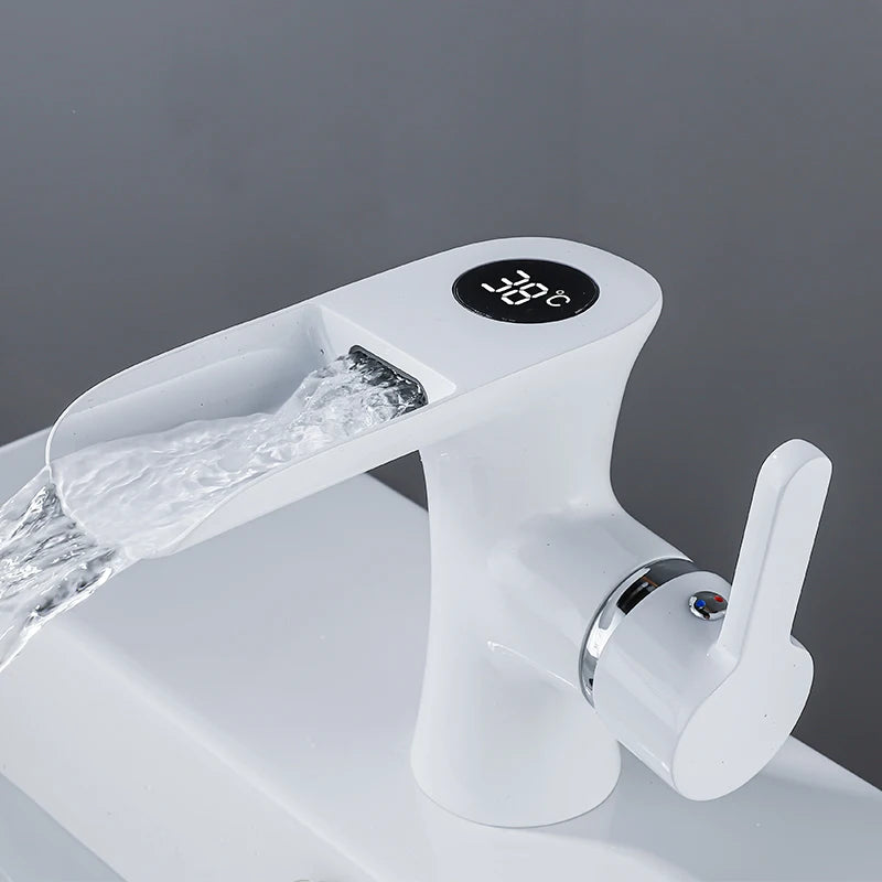 LED Digital Basin Faucet Black Bath Basin Mixer Brass Temperature Display Faucet Smart Tap Sink Faucet For Bathroom A186