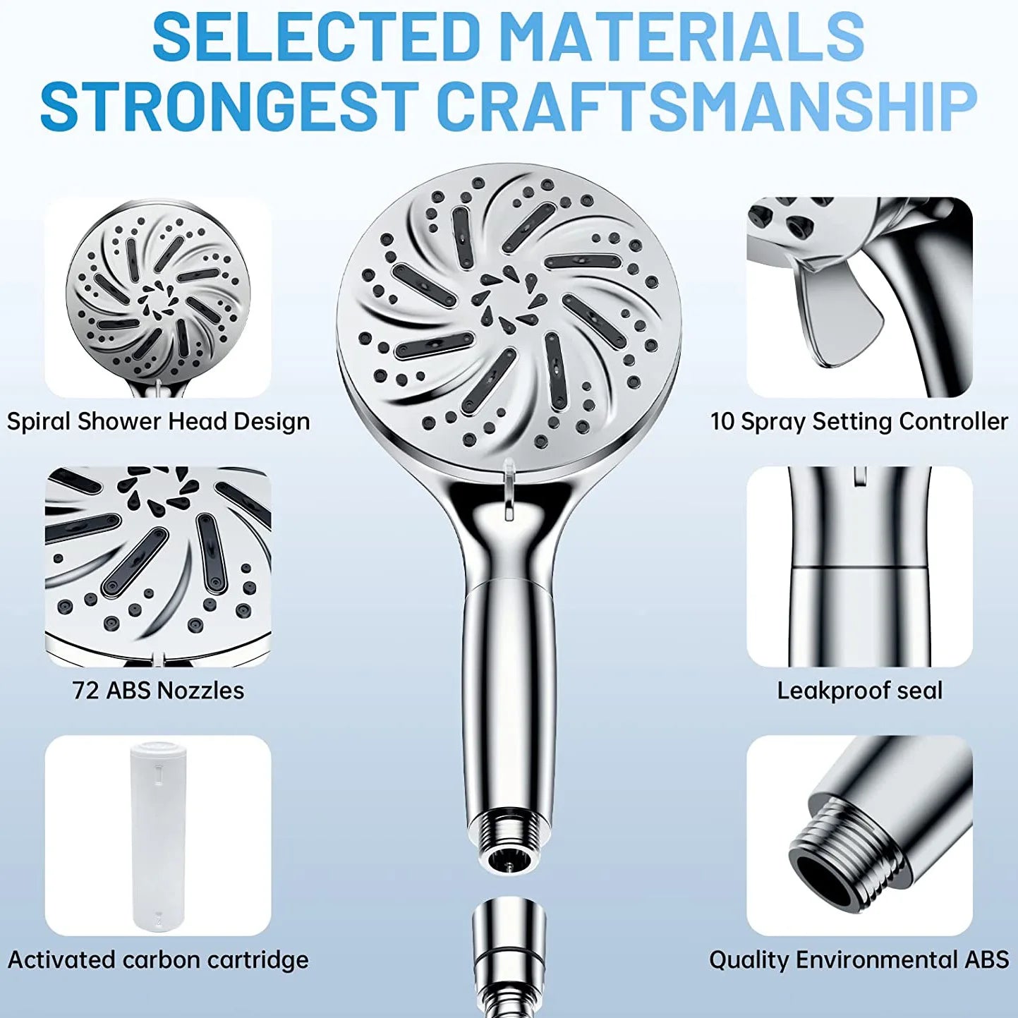 8+2 Function Handheld Shower Head ABS Round Pressurized Shower with Spray Gun Multiple Spray Modes Filtered Shower Head