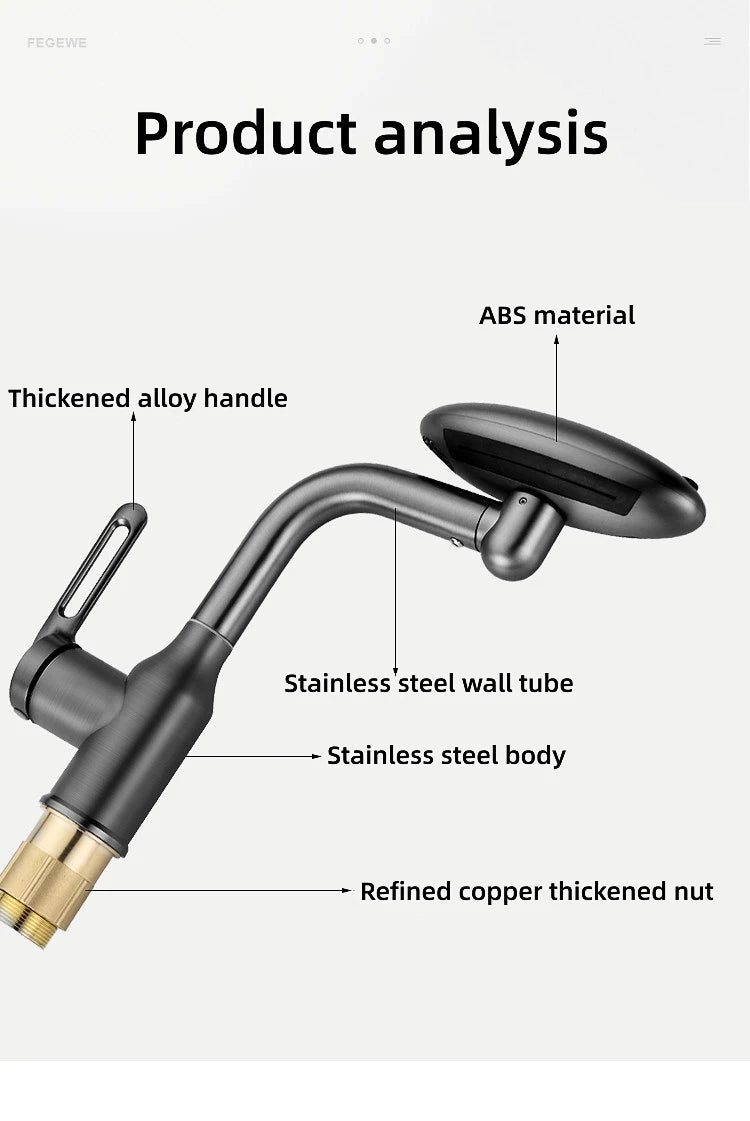 MultiFunctional Waterfall Basin Faucet 4 Modes Stream Sprayer 360° Rotation Hot Cold Water Sink Mixer Wash for Bathroom