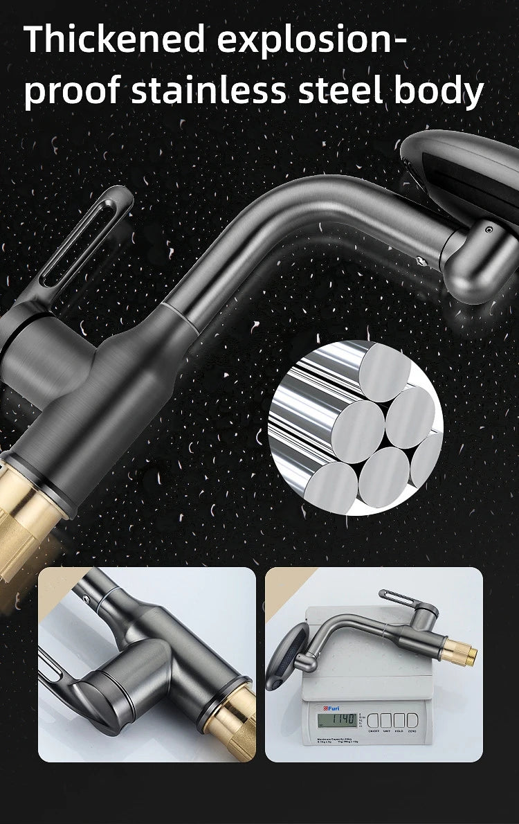 MultiFunctional Waterfall Basin Faucet 4 Modes Stream Sprayer 360° Rotation Hot Cold Water Sink Mixer Wash for Bathroom