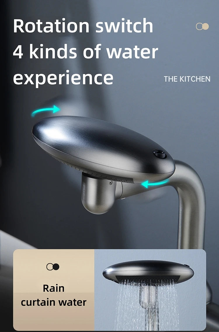 MultiFunctional Waterfall Basin Faucet 4 Modes Stream Sprayer 360° Rotation Hot Cold Water Sink Mixer Wash for Bathroom