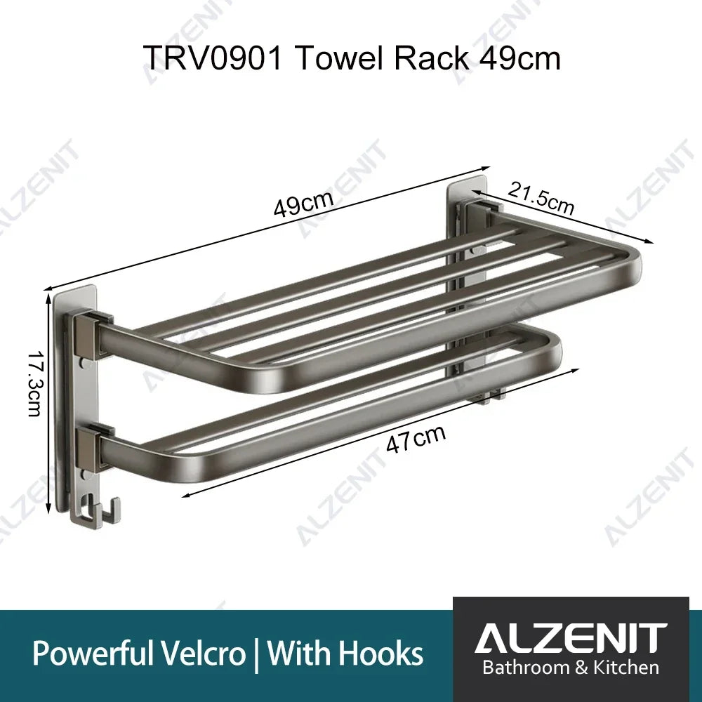 Gun Gray No Drilling Towel Rack Movable Holder With Hooks Wall Mount Shelves Aluminum Shower Hanger Rail Bathroom Accessories