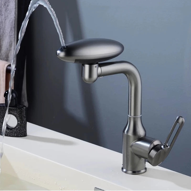 MultiFunctional Waterfall Basin Faucet 4 Modes Stream Sprayer 360° Rotation Hot Cold Water Sink Mixer Wash for Bathroom