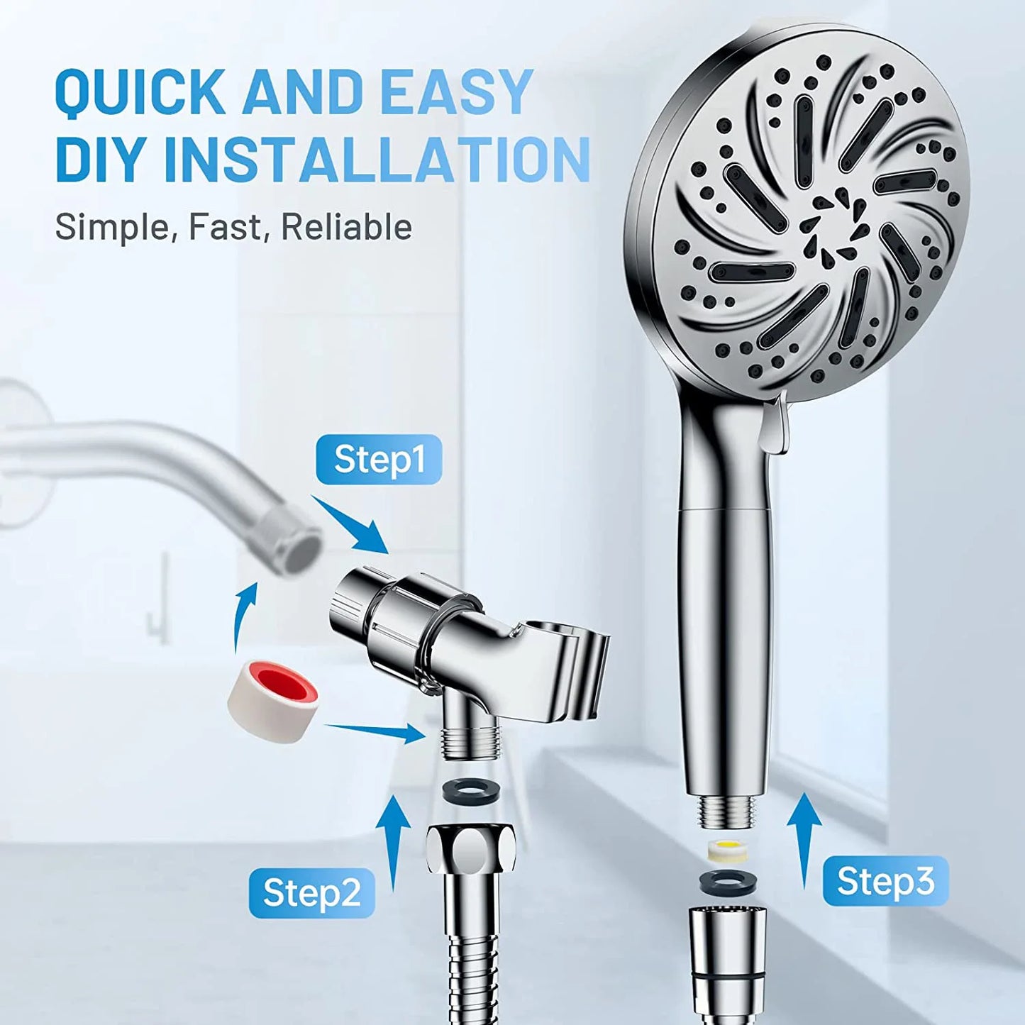 8+2 Function Handheld Shower Head ABS Round Pressurized Shower with Spray Gun Multiple Spray Modes Filtered Shower Head