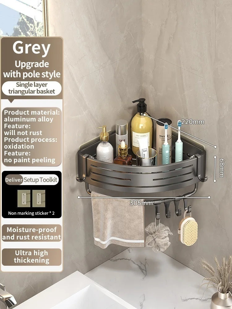 No Need To Drill Walls for installation Aluminum Bathroom Shelf Shelves Shampoo Rack Storage Holder Kitchen Organizer Wall Rack
