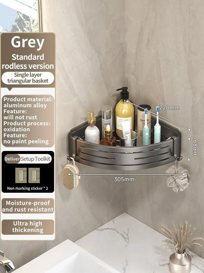 No Need To Drill Walls for installation Aluminum Bathroom Shelf Shelves Shampoo Rack Storage Holder Kitchen Organizer Wall Rack
