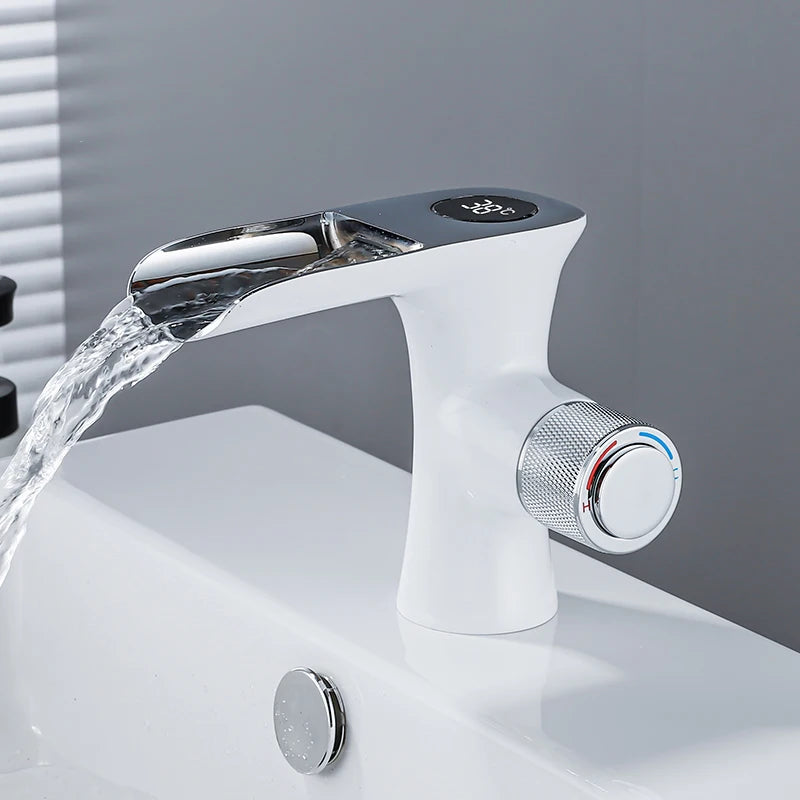 LED Digital Basin Faucet Black Bath Basin Mixer Brass Temperature Display Faucet Smart Tap Sink Faucet For Bathroom A186
