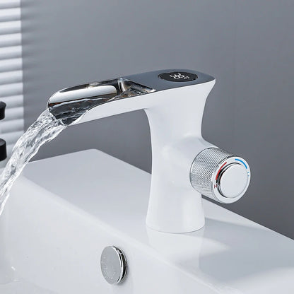 LED Digital Basin Faucet Black Bath Basin Mixer Brass Temperature Display Faucet Smart Tap Sink Faucet For Bathroom A186