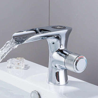 LED Digital Basin Faucet Black Bath Basin Mixer Brass Temperature Display Faucet Smart Tap Sink Faucet For Bathroom A186