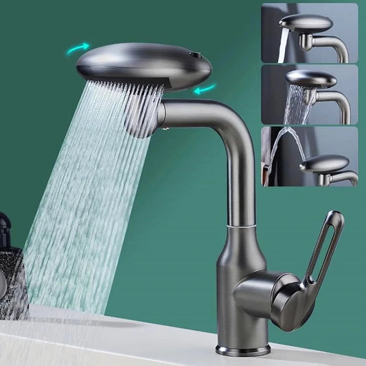 MultiFunctional Waterfall Basin Faucet 4 Modes Stream Sprayer 360° Rotation Hot Cold Water Sink Mixer Wash for Bathroom