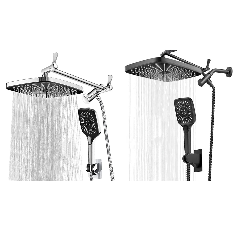 12 Inch Rainfall Rain Shower System Height/Angle Adjustable Hand Shower Head Shower Set with Extension Arm In Wall Shower System