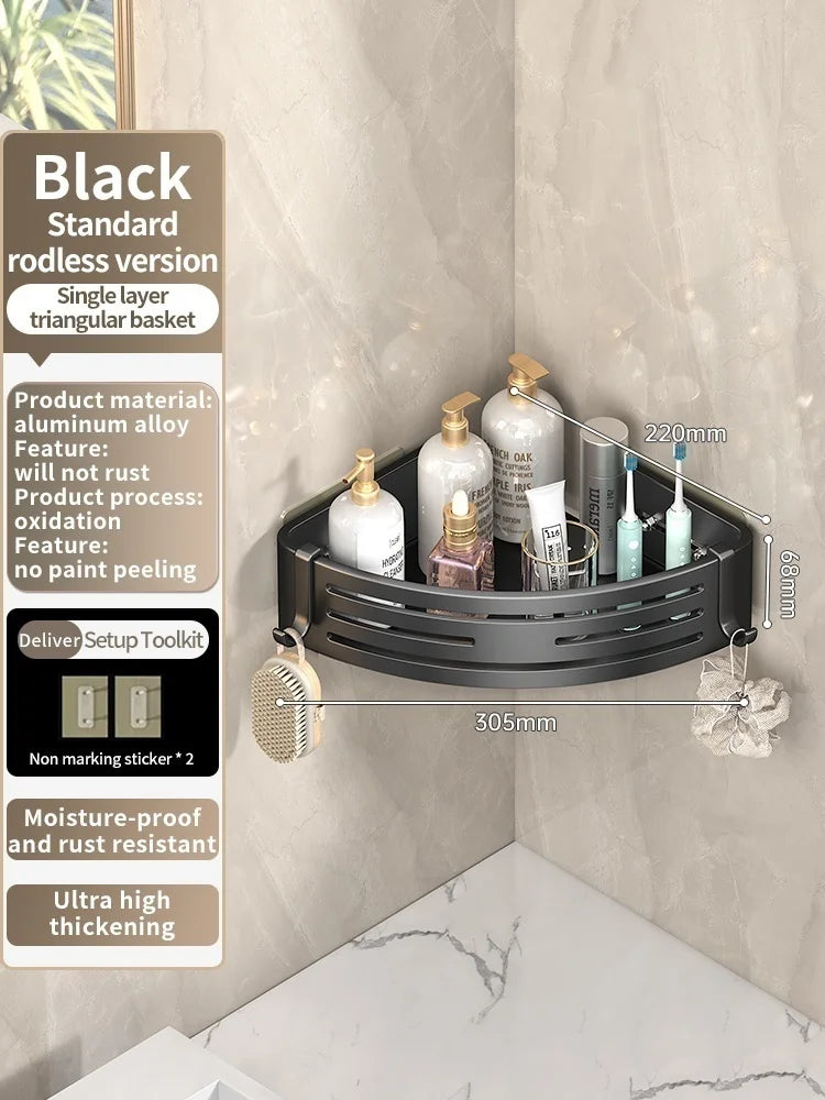 No Need To Drill Walls for installation Aluminum Bathroom Shelf Shelves Shampoo Rack Storage Holder Kitchen Organizer Wall Rack