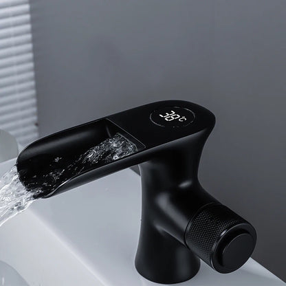 LED Digital Basin Faucet Black Bath Basin Mixer Brass Temperature Display Faucet Smart Tap Sink Faucet For Bathroom A186