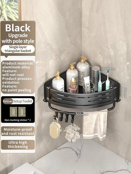 No Need To Drill Walls for installation Aluminum Bathroom Shelf Shelves Shampoo Rack Storage Holder Kitchen Organizer Wall Rack