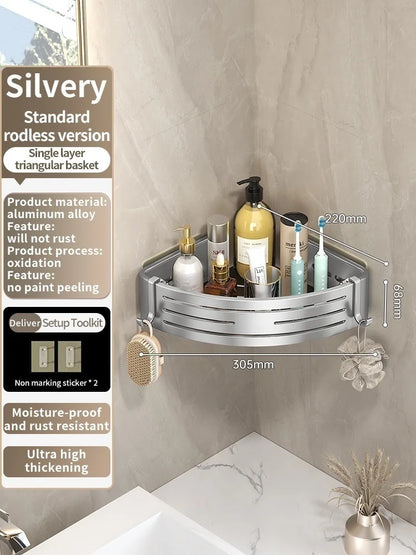No Need To Drill Walls for installation Aluminum Bathroom Shelf Shelves Shampoo Rack Storage Holder Kitchen Organizer Wall Rack