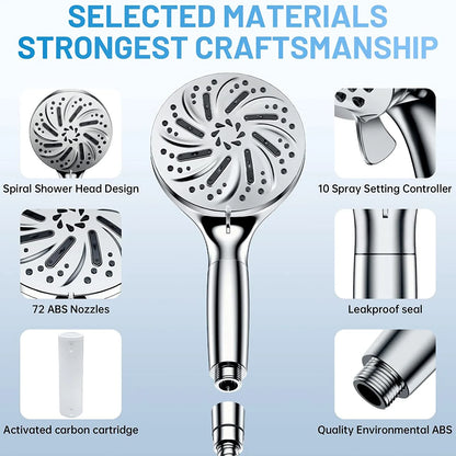 8+2 Function Handheld Shower Head ABS Round Pressurized Shower with Spray Gun Multiple Spray Modes Filtered Shower Head