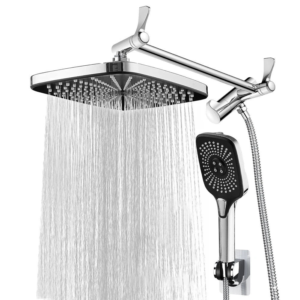 12 Inch Rainfall Rain Shower System Height/Angle Adjustable Hand Shower Head Shower Set with Extension Arm In Wall Shower System