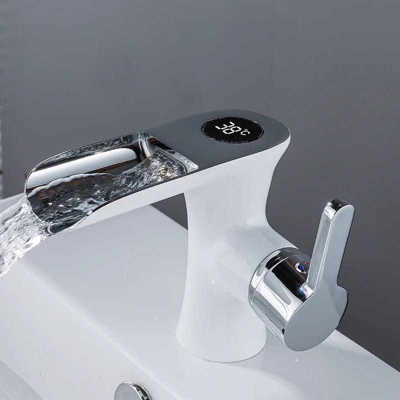 LED Digital Basin Faucet Black Bath Basin Mixer Brass Temperature Display Faucet Smart Tap Sink Faucet For Bathroom A186