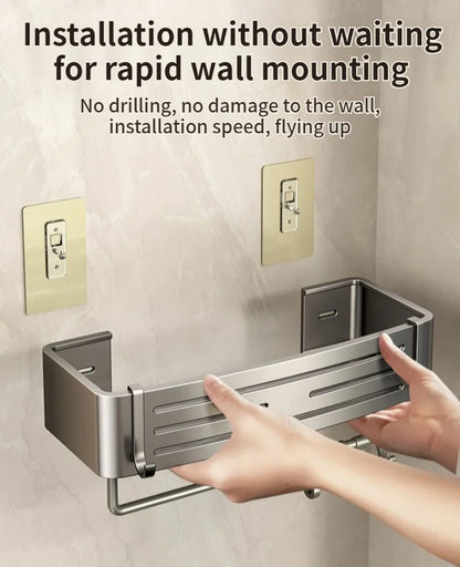 No Need To Drill Walls for installation Aluminum Bathroom Shelf Shelves Shampoo Rack Storage Holder Kitchen Organizer Wall Rack