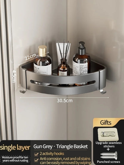 No Need To Drill Walls for installation Aluminum Bathroom Shelf Shelves Shampoo Rack Storage Holder Kitchen Organizer Wall Rack