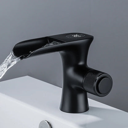 LED Digital Basin Faucet Black Bath Basin Mixer Brass Temperature Display Faucet Smart Tap Sink Faucet For Bathroom A186