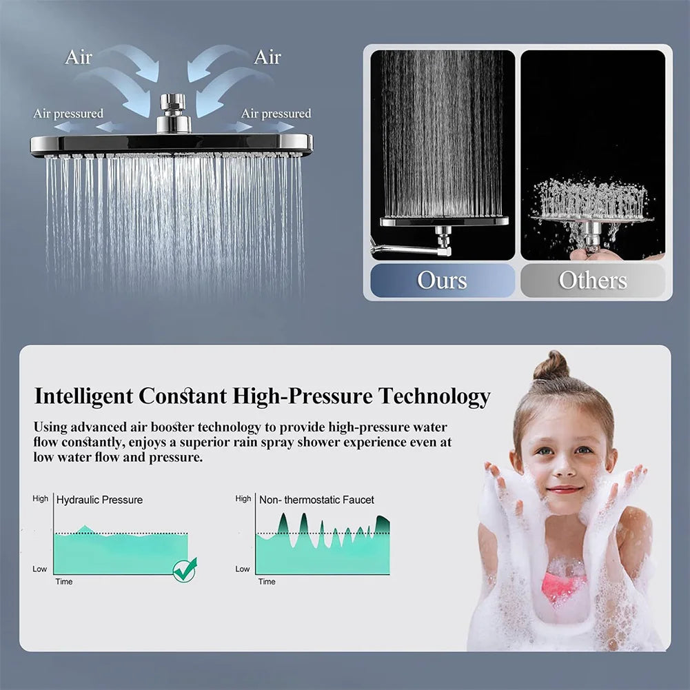 12 Inch Rainfall Rain Shower System Height/Angle Adjustable Hand Shower Head Shower Set with Extension Arm In Wall Shower System