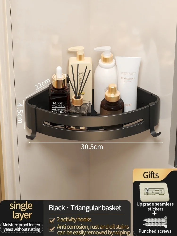 No Need To Drill Walls for installation Aluminum Bathroom Shelf Shelves Shampoo Rack Storage Holder Kitchen Organizer Wall Rack
