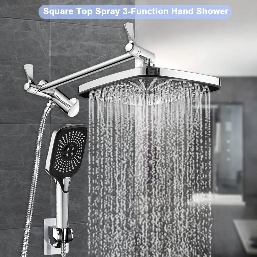 12 Inch Rainfall Rain Shower System Height/Angle Adjustable Hand Shower Head Shower Set with Extension Arm In Wall Shower System