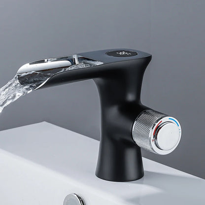 LED Digital Basin Faucet Black Bath Basin Mixer Brass Temperature Display Faucet Smart Tap Sink Faucet For Bathroom A186