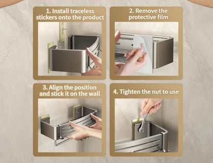 No Need To Drill Walls for installation Aluminum Bathroom Shelf Shelves Shampoo Rack Storage Holder Kitchen Organizer Wall Rack