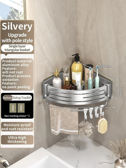No Need To Drill Walls for installation Aluminum Bathroom Shelf Shelves Shampoo Rack Storage Holder Kitchen Organizer Wall Rack